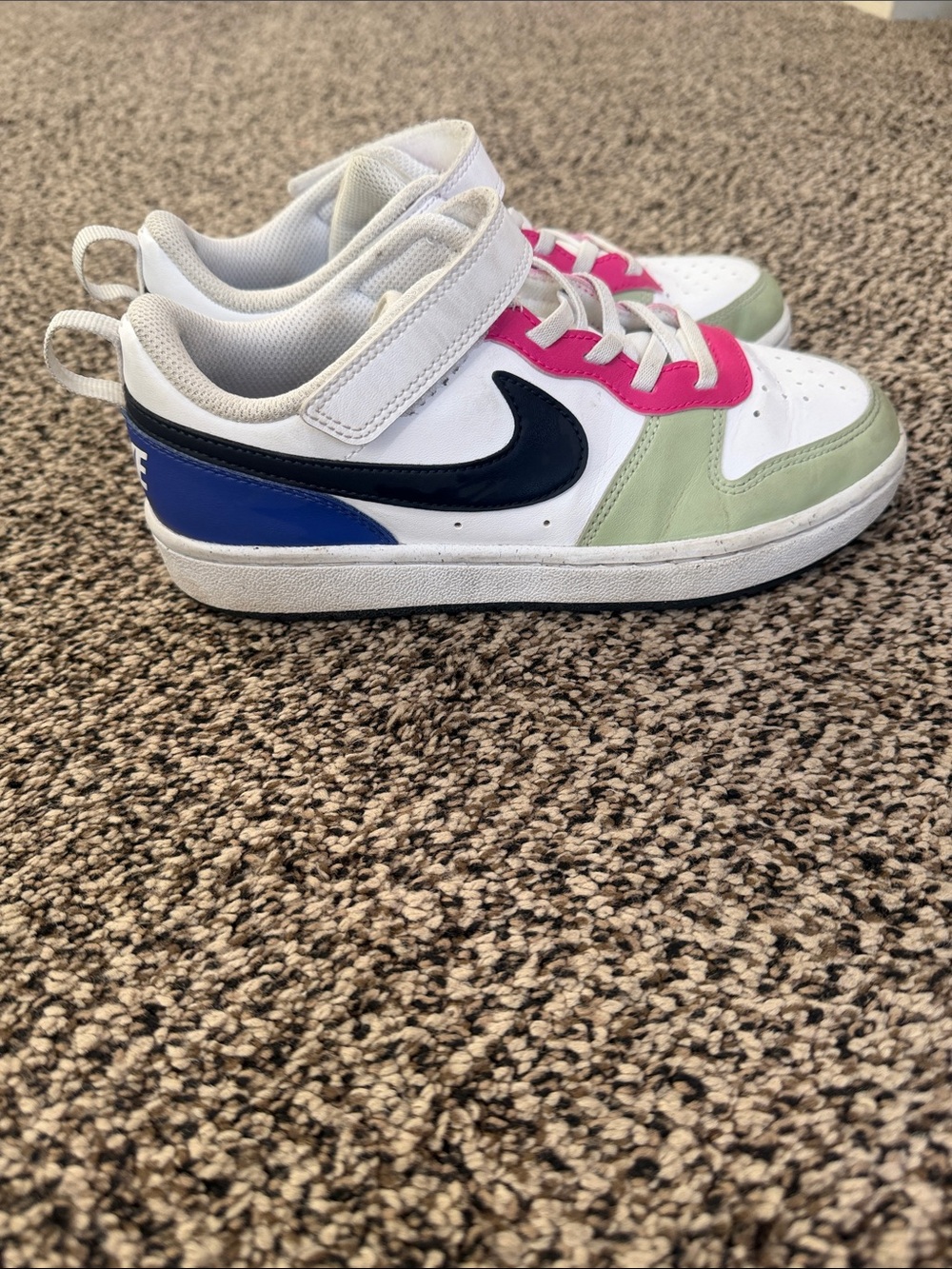 Nike Kids White Sneakers with Pink, Green & Blue Accents